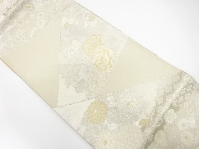 橋閑歩　平井製　切りばめ風　花丸模様織り出し全通袋帯（着用可）